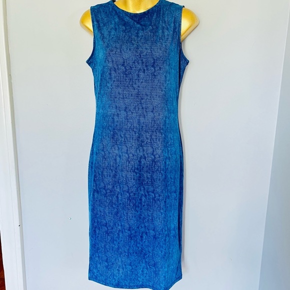 Cotton Candy Blue denim print Midi Dress for Cocktail - Picture 1 of 5